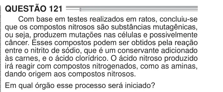 Enunciado da questão 121 do ENEM 2024 Dia 2