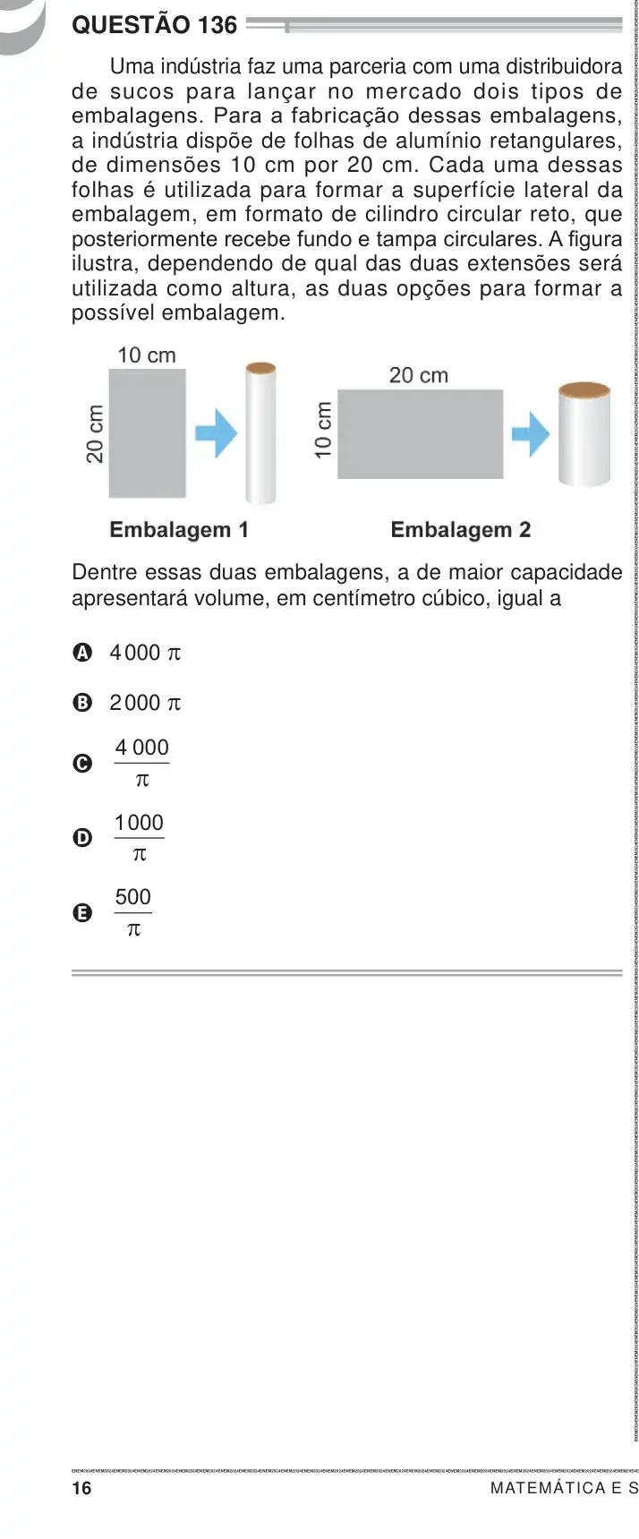 Enunciado da questão 136 do ENEM 2024 Dia 2