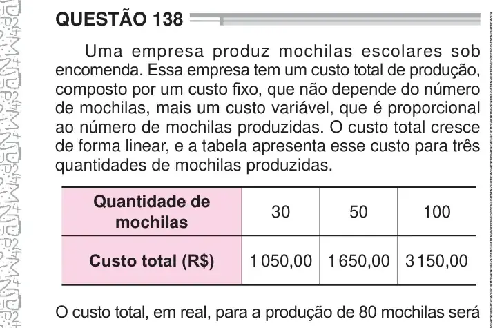 Enunciado da questão 138 do ENEM 2024 Dia 2