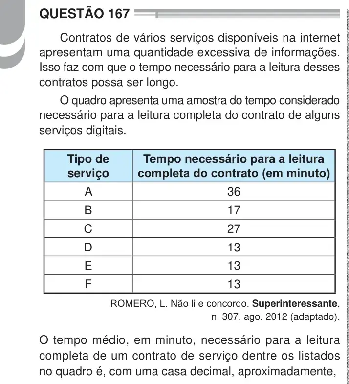 Enunciado da questão 167 do ENEM 2024 Dia 2