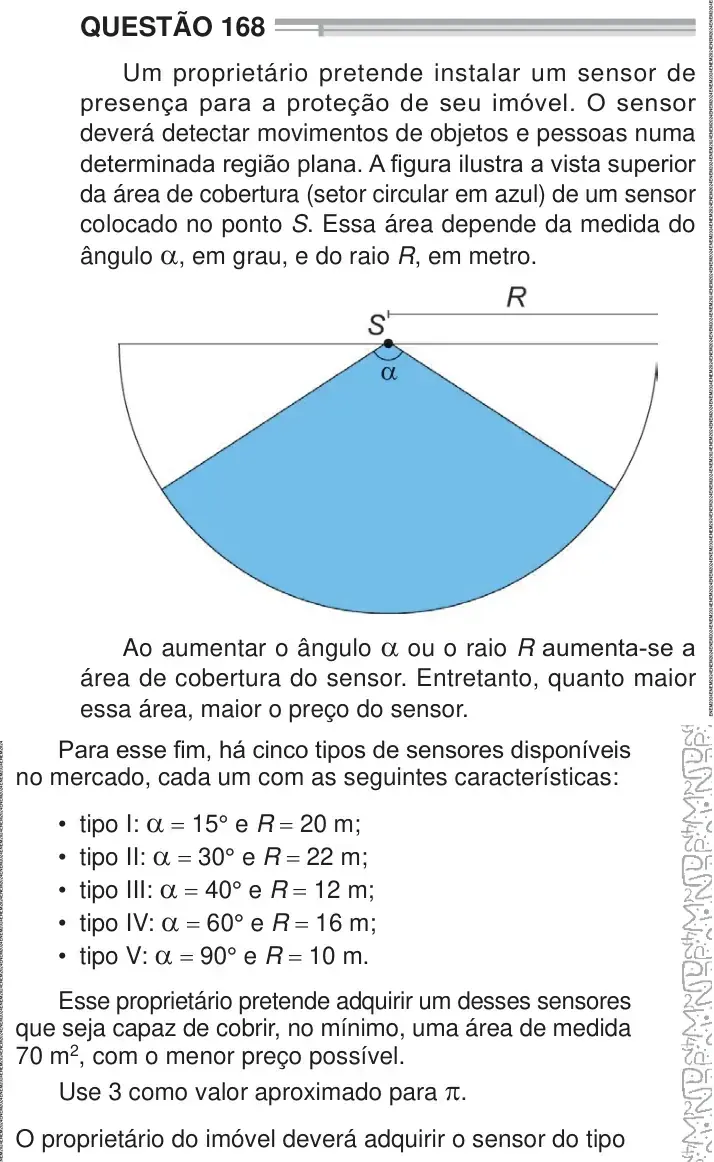 Enunciado da questão 168 do ENEM 2024 Dia 2