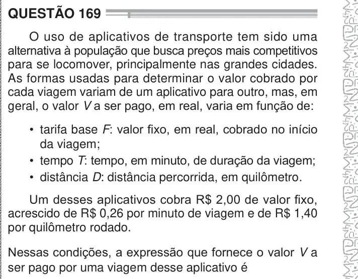 Enunciado da questão 169 do ENEM 2024 Dia 2
