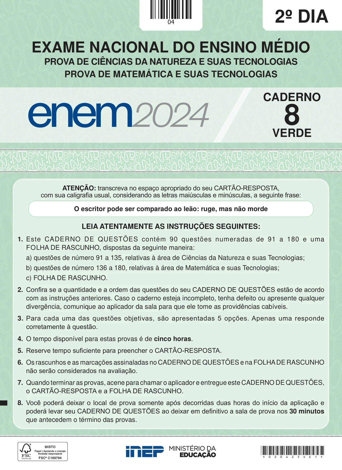 ENEM 2024 Dia 2 Caderno Verde
