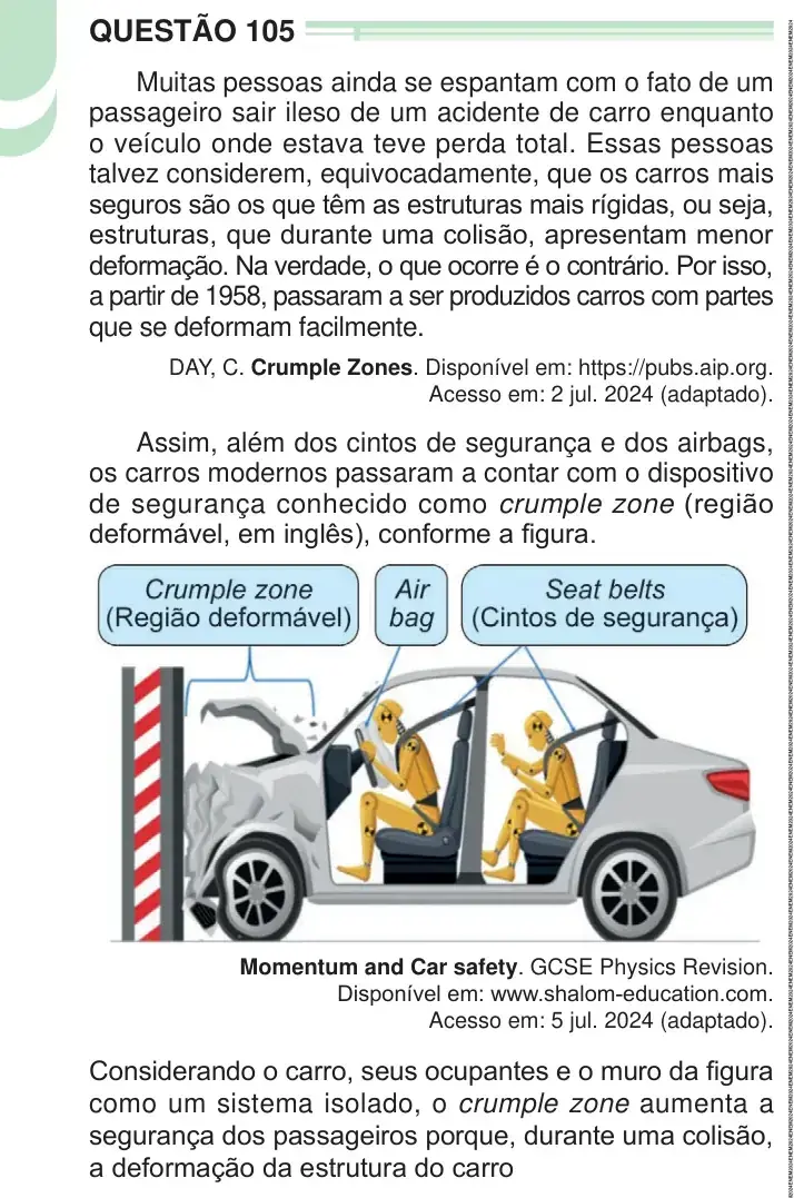 Enunciado da questão 105 do ENEM 2024 Dia 2