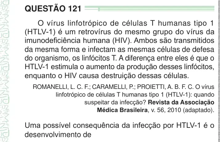 Enunciado da questão 121 do ENEM 2024 Dia 2