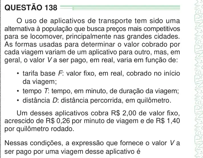 Enunciado da questão 138 do ENEM 2024 Dia 2