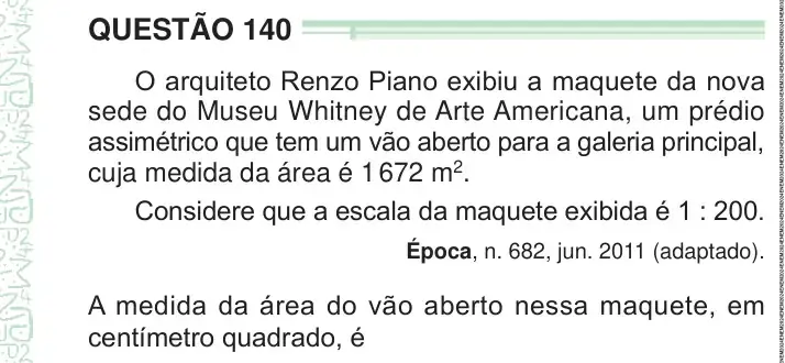 Enunciado da questão 140 do ENEM 2024 Dia 2