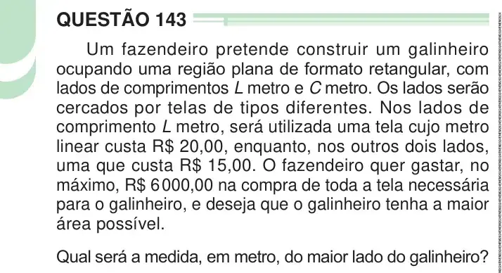 Enunciado da questão 143 do ENEM 2024 Dia 2