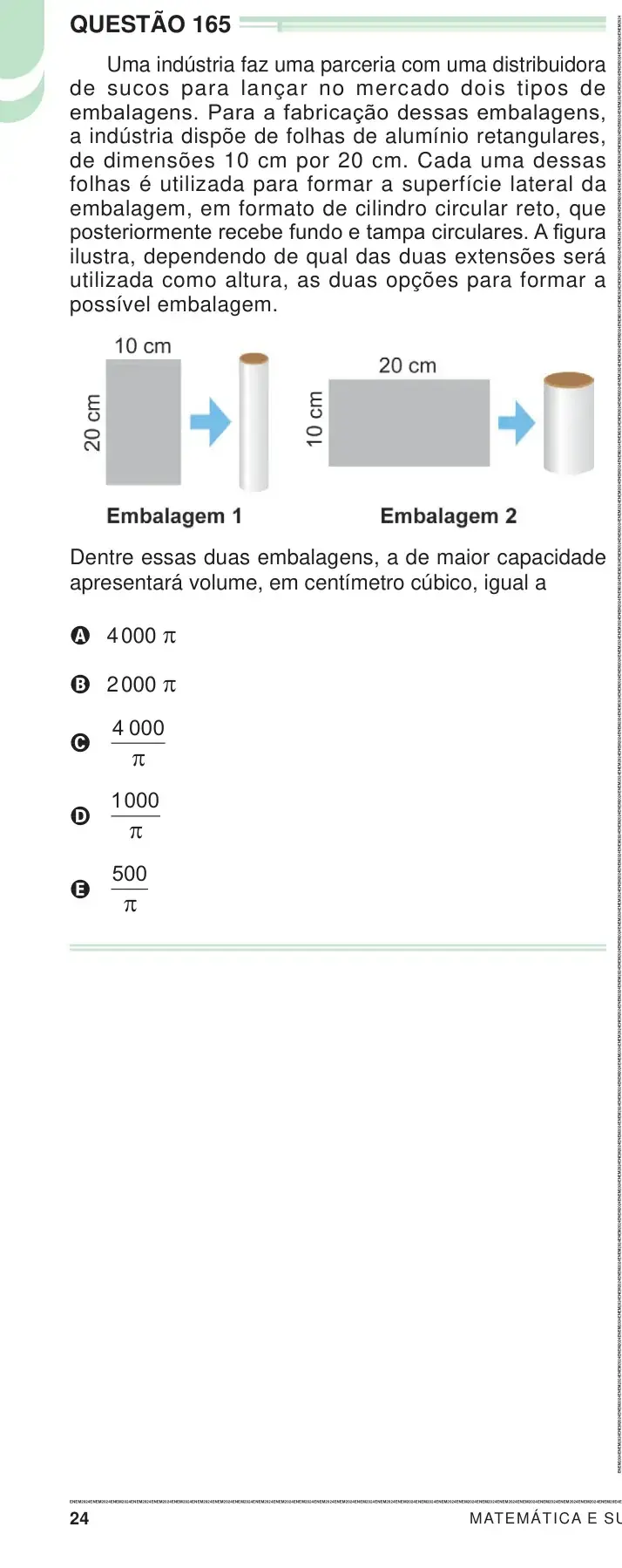 Enunciado da questão 165 do ENEM 2024 Dia 2