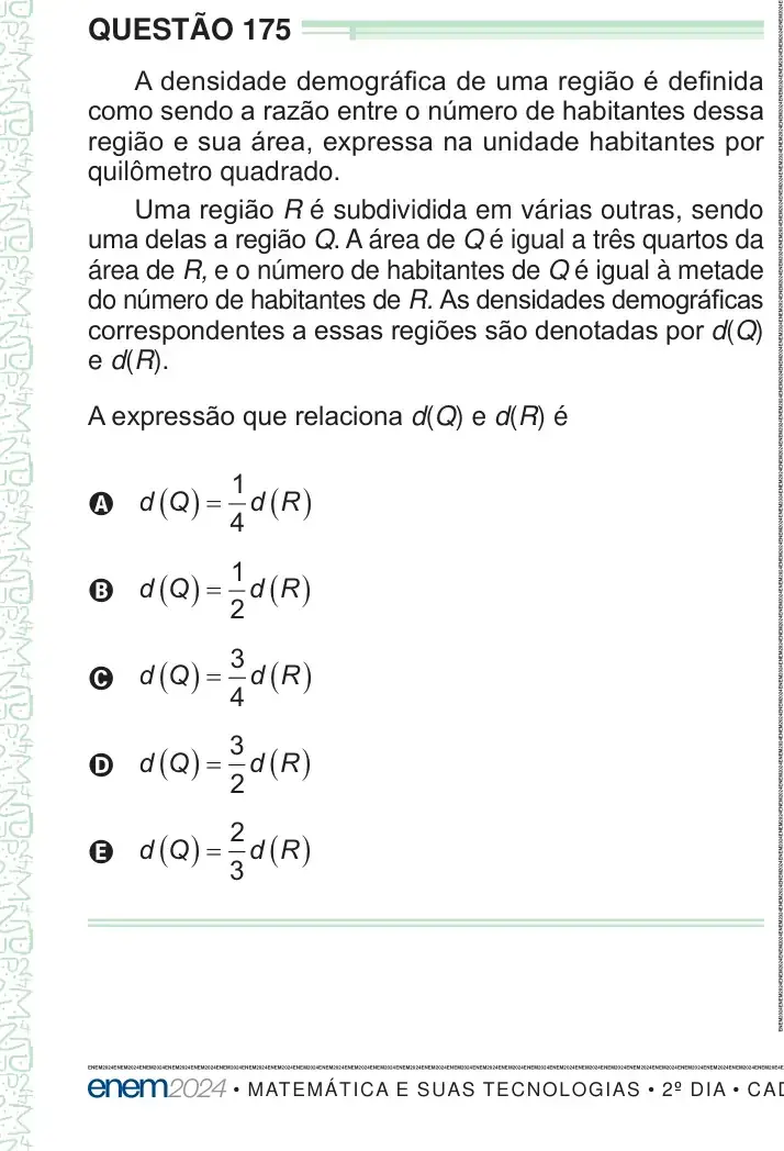 Enunciado da questão 175 do ENEM 2024 Dia 2