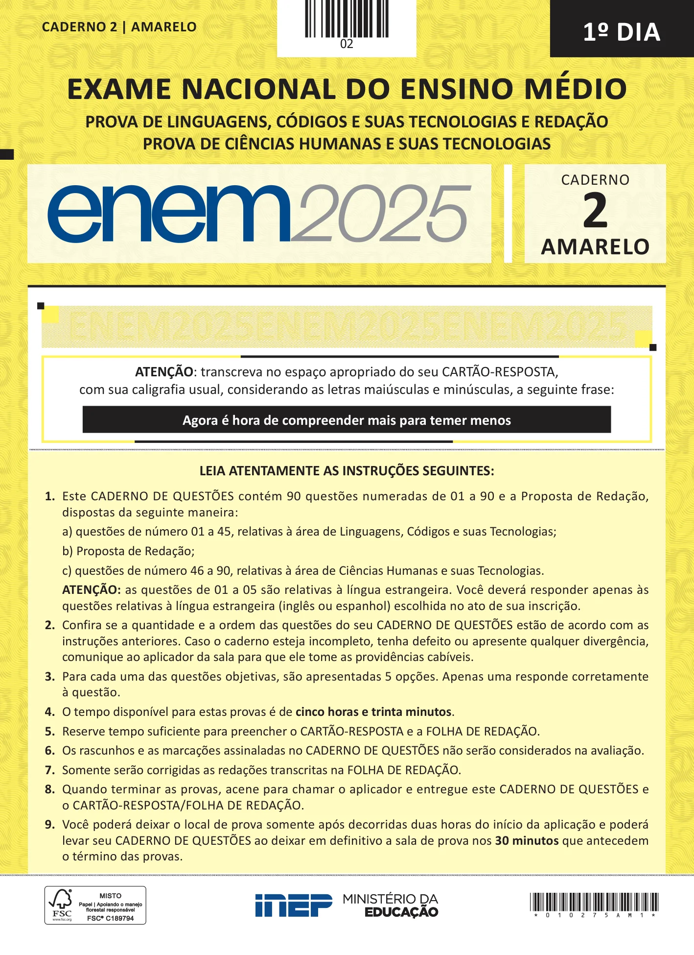 ENEM 2025 Dia 1 Caderno Amarelo
