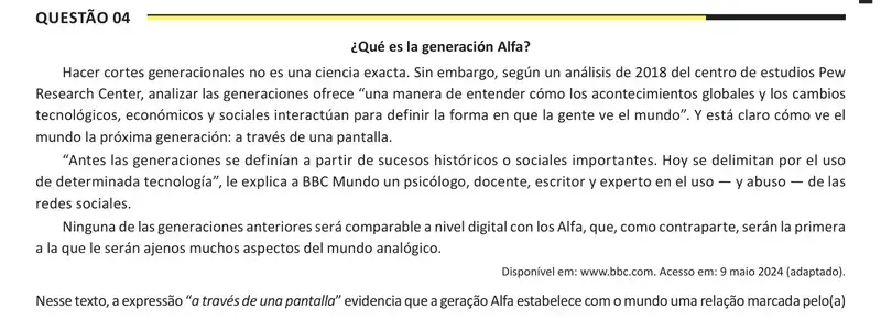 Enunciado da questão 4 do ENEM 2025