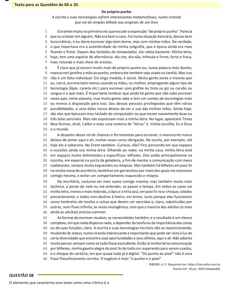 Enunciado da questão 8 do ENEM 2025 Dia 1