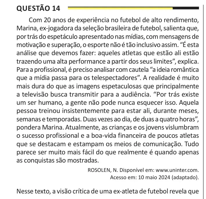 Enunciado da questão 14 do ENEM 2025 Dia 1