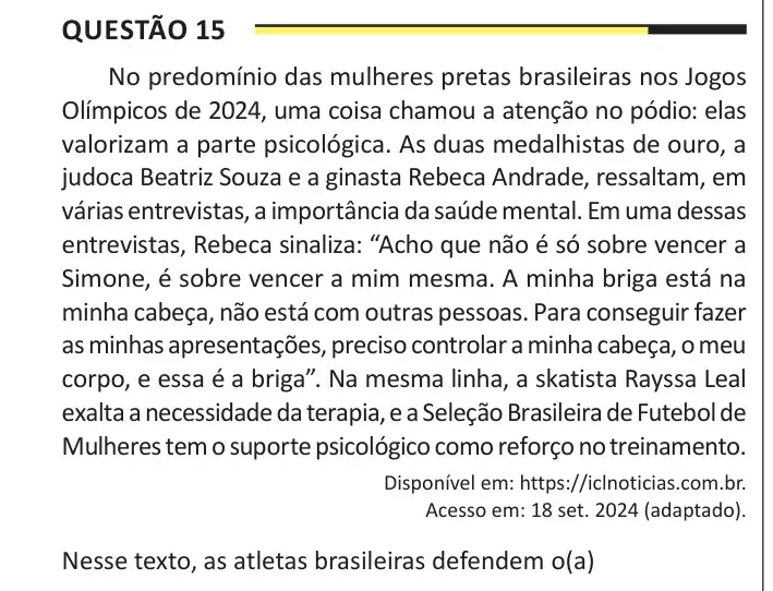 Enunciado da questão 15 do ENEM 2025 Dia 1