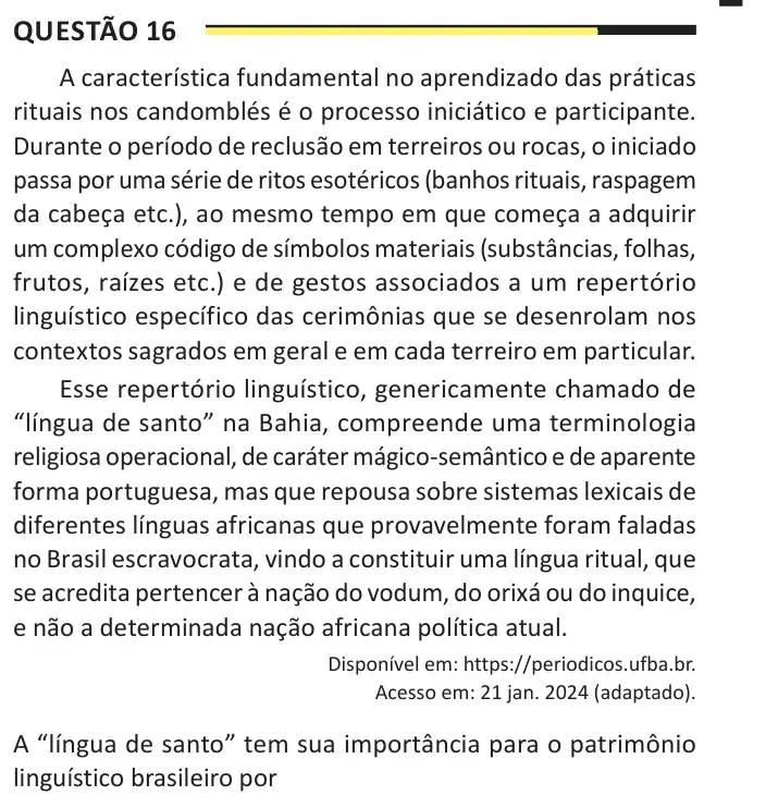 Enunciado da questão 16 do ENEM 2025 Dia 1