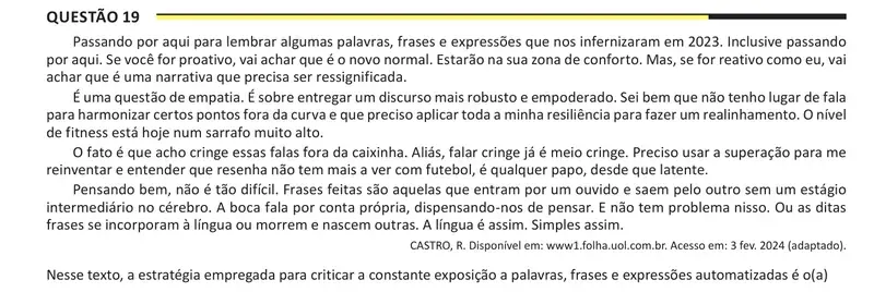 Enunciado da questão 19 do ENEM 2025 Dia 1