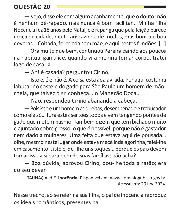 Enunciado da questão 20 do ENEM 2025 Dia 1