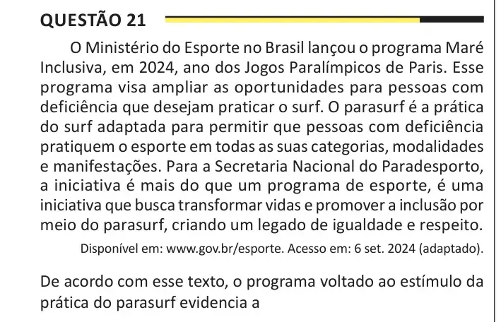 Enunciado da questão 21 do ENEM 2025 Dia 1