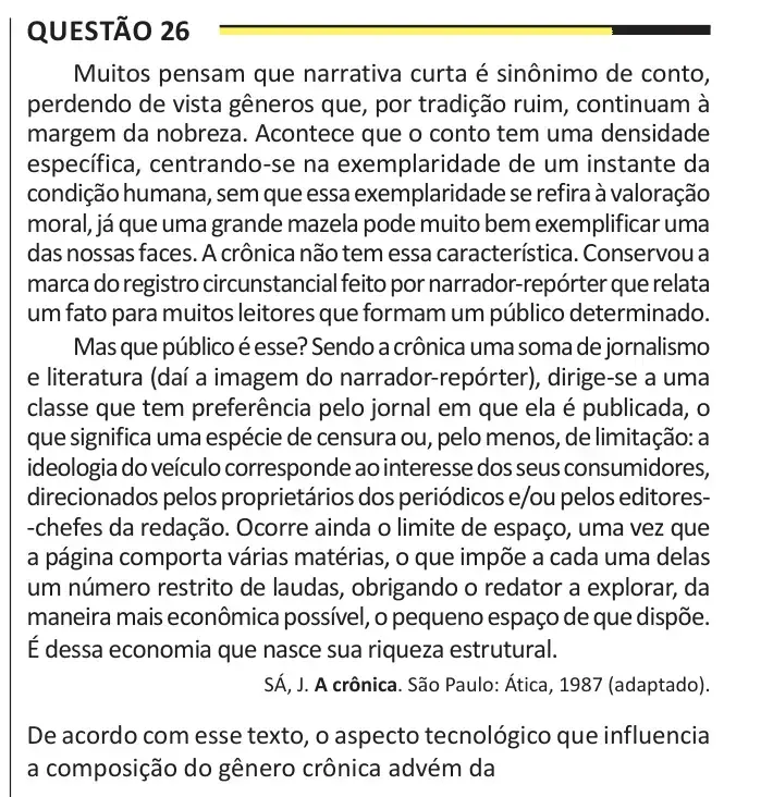 Enunciado da questão 26 do ENEM 2025 Dia 1