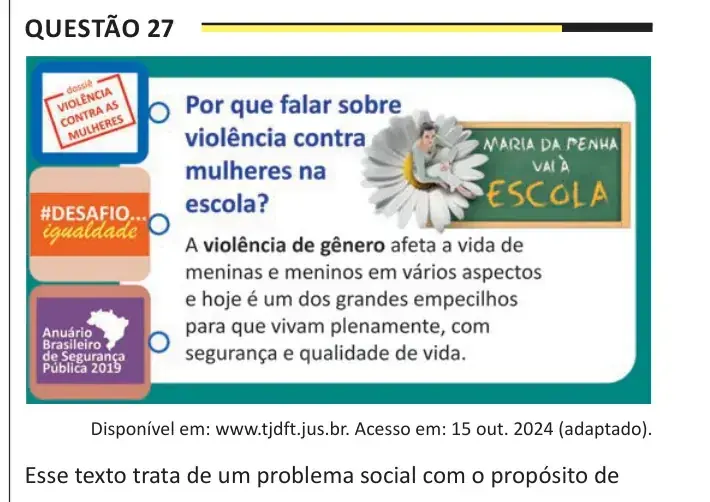Enunciado da questão 27 do ENEM 2025 Dia 1