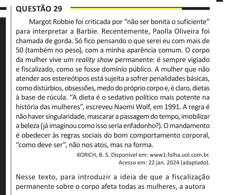 Enunciado da questão 29 do ENEM 2025 Dia 1