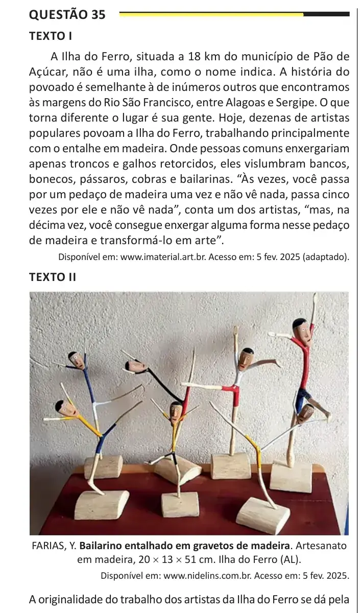 Enunciado da questão 35 do ENEM 2025 Dia 1