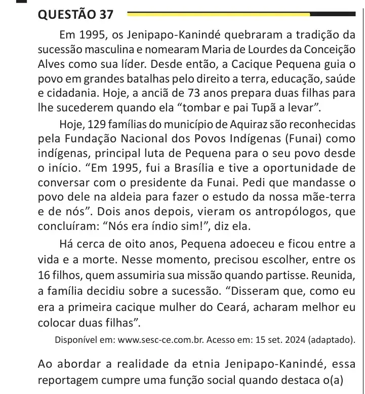 Enunciado da questão 37 do ENEM 2025 Dia 1