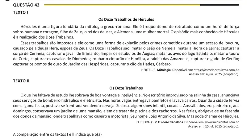 Enunciado da questão 42 do ENEM 2025 Dia 1