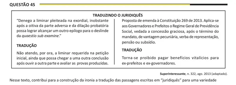 Enunciado da questão 45 do ENEM 2025 Dia 1