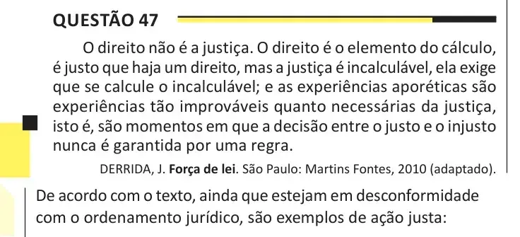 Enunciado da questão 47 do ENEM 2025 Dia 1