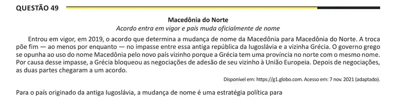 Enunciado da questão 49 do ENEM 2025 Dia 1