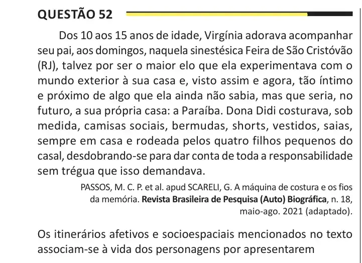 Enunciado da questão 52 do ENEM 2025 Dia 1