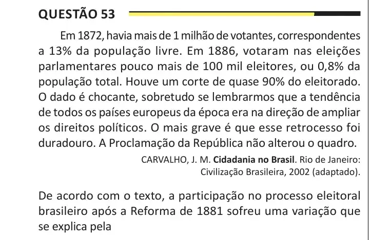 Enunciado da questão 53 do ENEM 2025 Dia 1