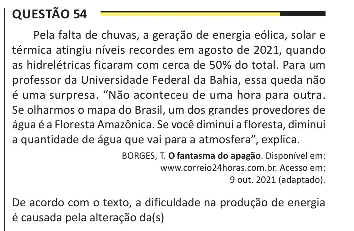 Enunciado da questão 54 do ENEM 2025 Dia 1