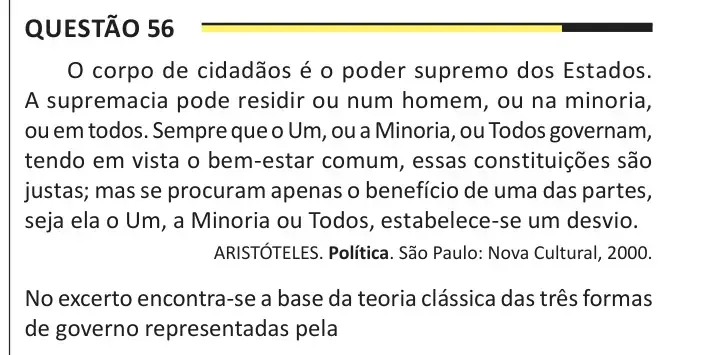 Enunciado da questão 56 do ENEM 2025 Dia 1