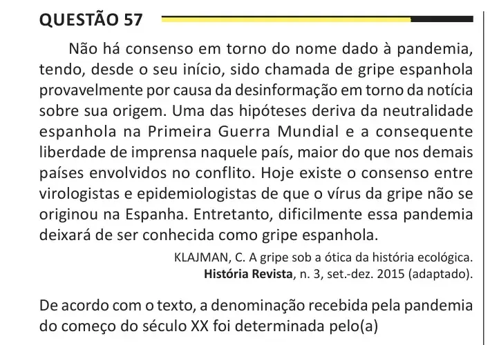 Enunciado da questão 57 do ENEM 2025 Dia 1