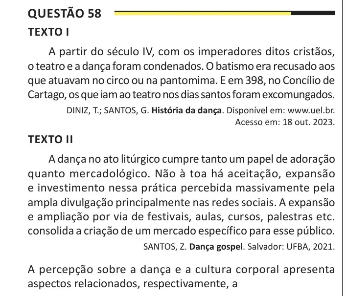 Enunciado da questão 58 do ENEM 2025 Dia 1