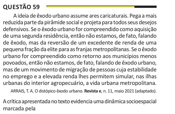 Enunciado da questão 59 do ENEM 2025 Dia 1