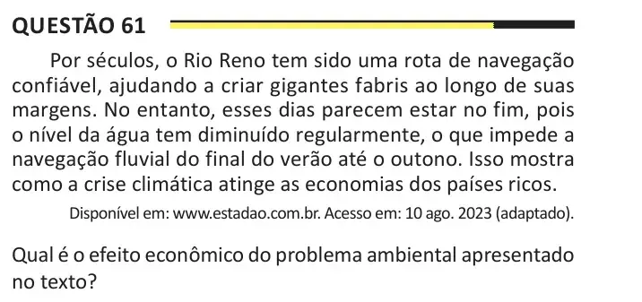 Enunciado da questão 61 do ENEM 2025 Dia 1