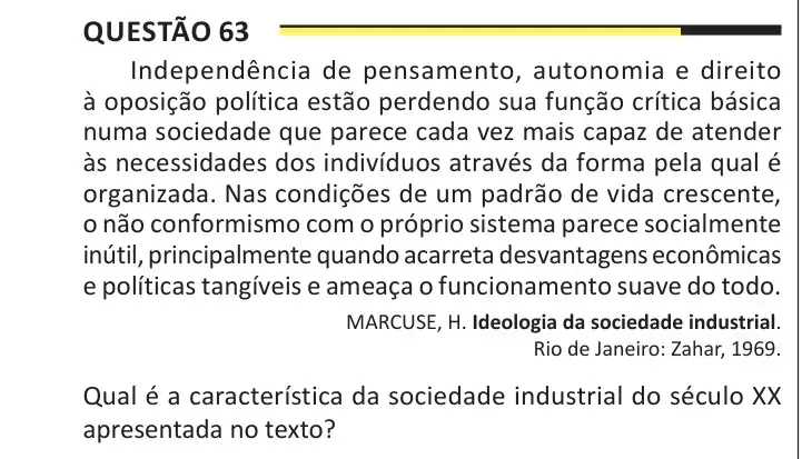 Enunciado da questão 63 do ENEM 2025 Dia 1