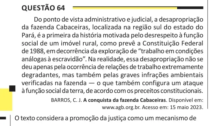 Enunciado da questão 64 do ENEM 2025 Dia 1