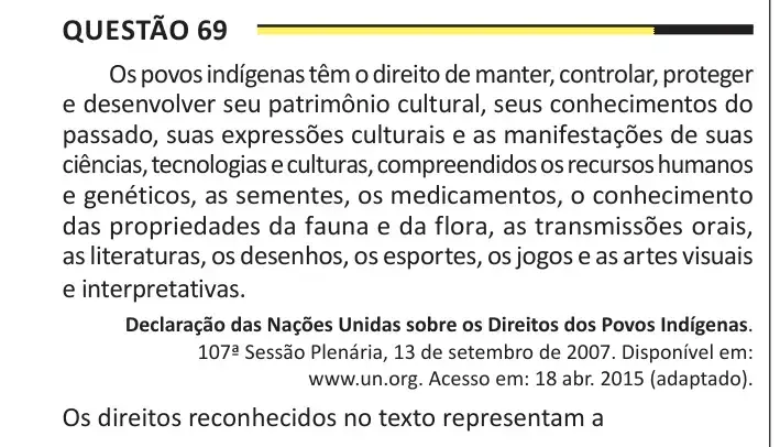Enunciado da questão 69 do ENEM 2025 Dia 1