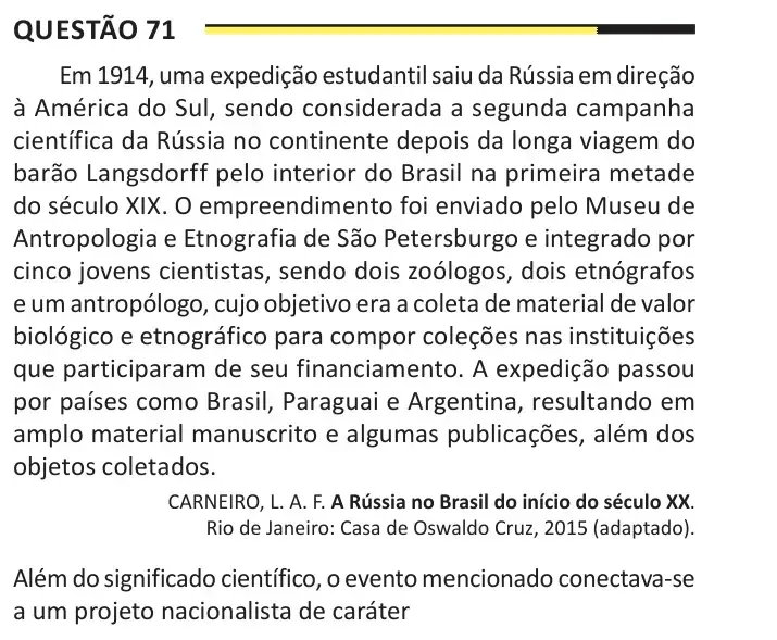 Enunciado da questão 71 do ENEM 2025 Dia 1