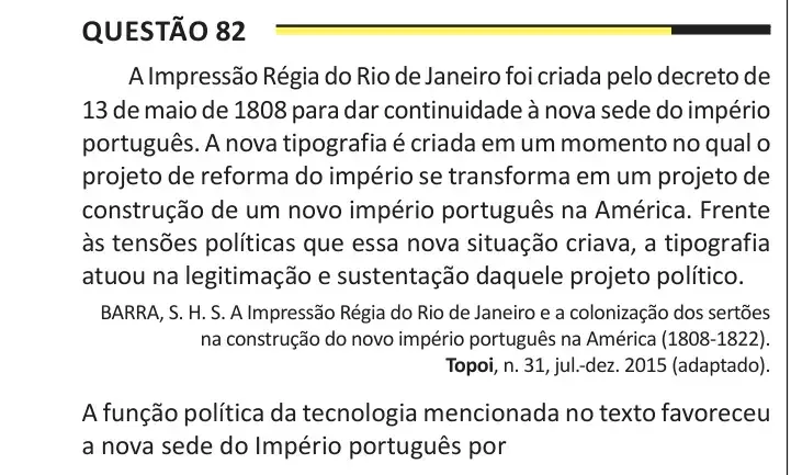 Enunciado da questão 82 do ENEM 2025 Dia 1