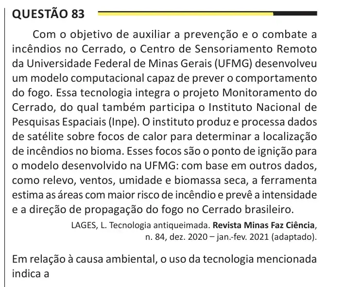 Enunciado da questão 83 do ENEM 2025 Dia 1