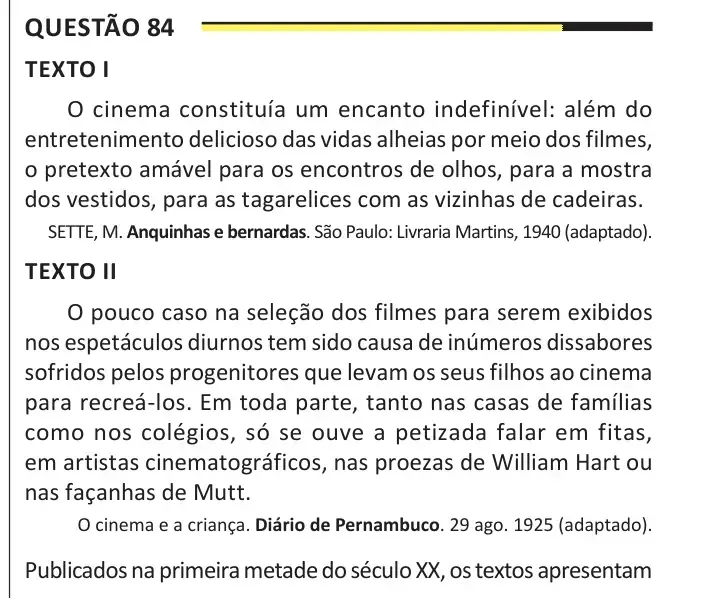 Enunciado da questão 84 do ENEM 2025 Dia 1