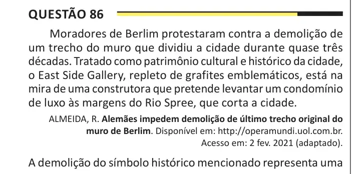 Enunciado da questão 86 do ENEM 2025 Dia 1