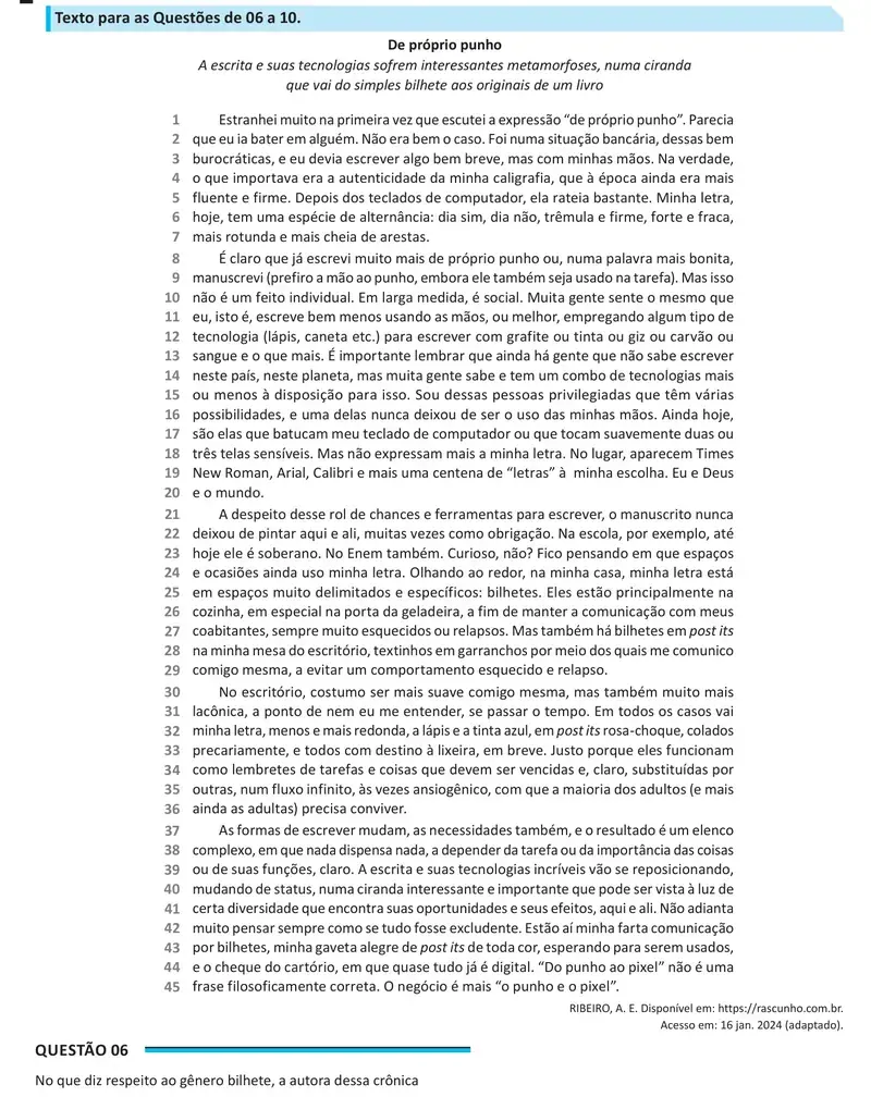 Enunciado da questão 6 do ENEM 2025