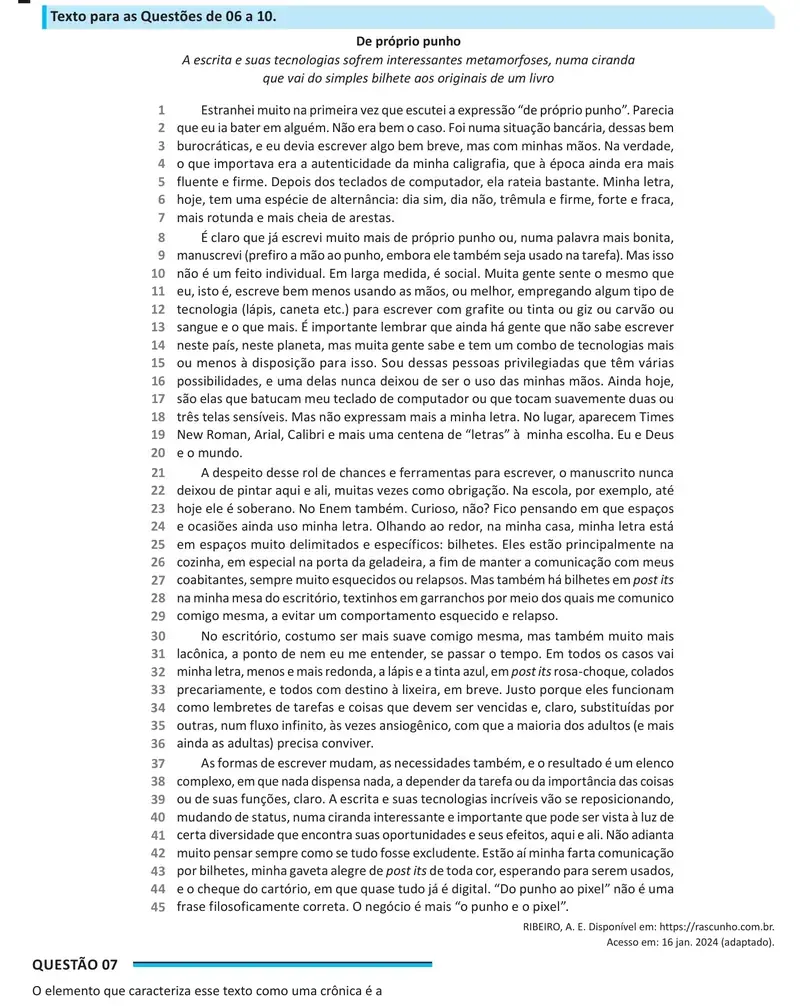 Enunciado da questão 7 do ENEM 2025